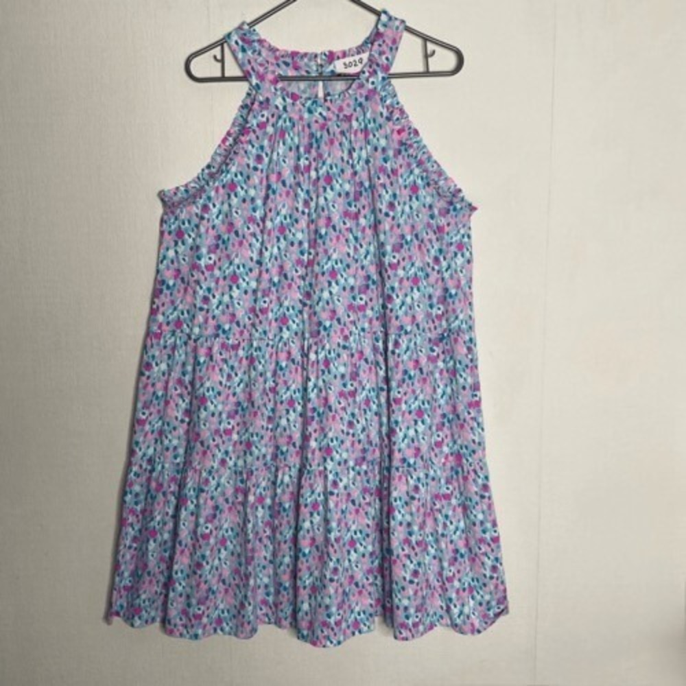 Lilly Pulitzer Jerrica Blue Ruffle Halter Mini Swing Dress Women M India Cotton